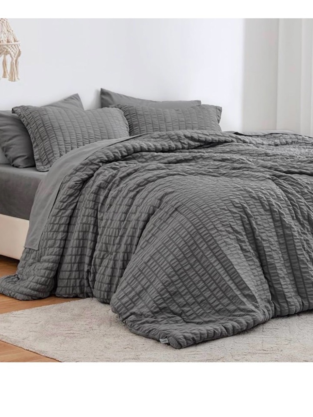 Seersucker Textured Comforter Set in Dark Gray - Twin